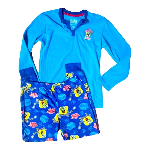 Spongebob SquarePants Boy’s 2pc Long Sleeve Henley Pajama Set - Picture 1 of 10